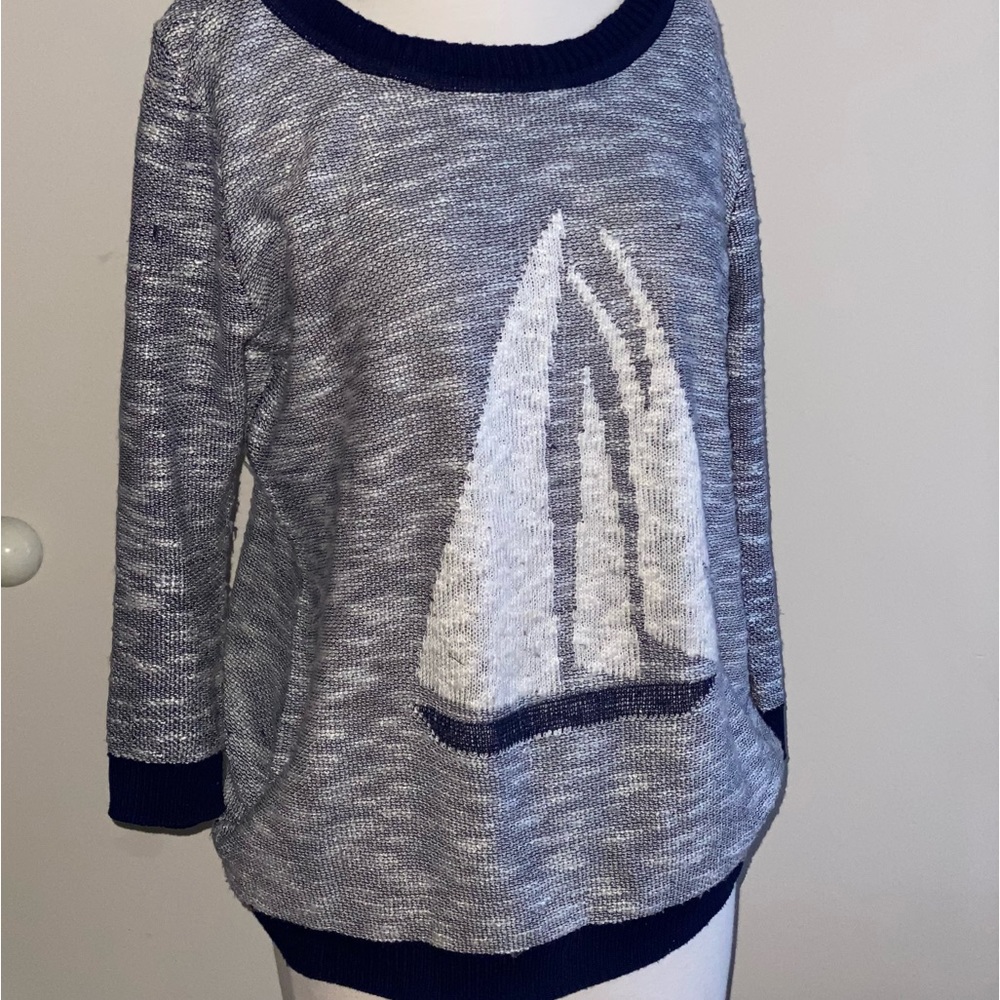 Variations Lightweight Blue Sweater with a Sailboat Size Large